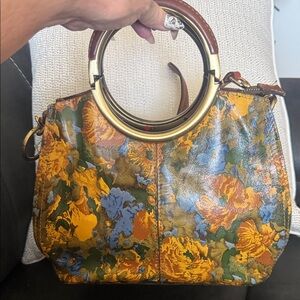 Floral Patricia Nash Leather Handbag with Gold Accents